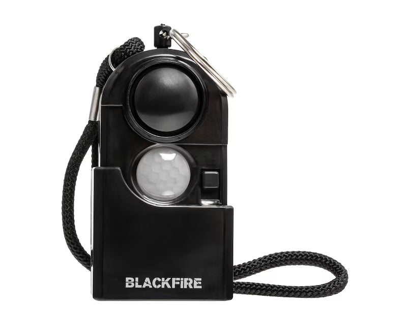 Alarme personnelle Blackfire Travel Mini noire avec dragonne et détecteur PIR