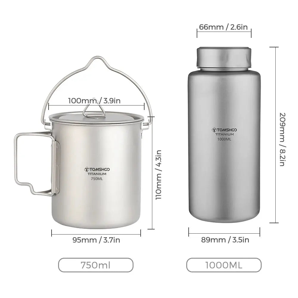 Bouteille et Gamelle en Titanium Tomshoo - Légère et Robuste - Survie Shop