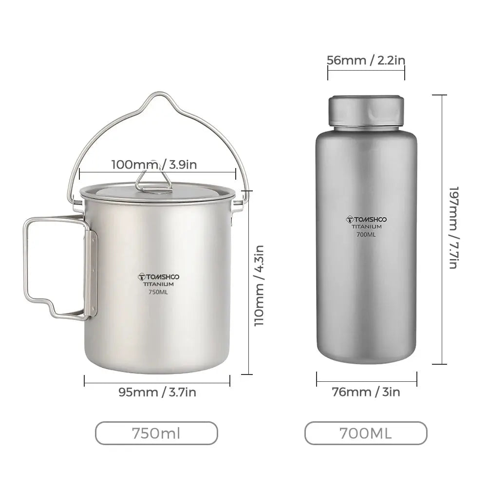 Bouteille et Gamelle en Titanium Tomshoo - Légère et Robuste - Survie Shop