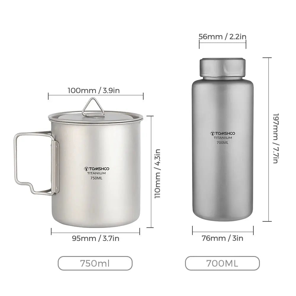 Bouteille et Gamelle en Titanium Tomshoo - Légère et Robuste - Survie Shop