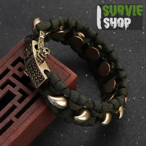 Bracelet Paracorde tressé avec griffe de dragon en zircon Survie Shop