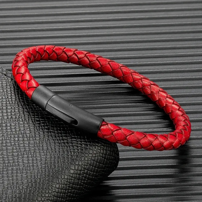 Bracelet en Cuir Tressé Bleu pour Hommes Survie Shop