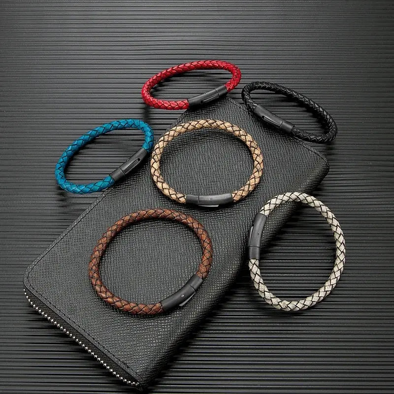 Bracelet en Cuir Tressé Bleu pour Hommes Survie Shop