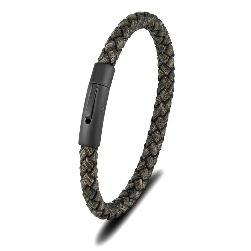 Bracelet en Cuir Tressé Bleu pour Hommes Survie Shop