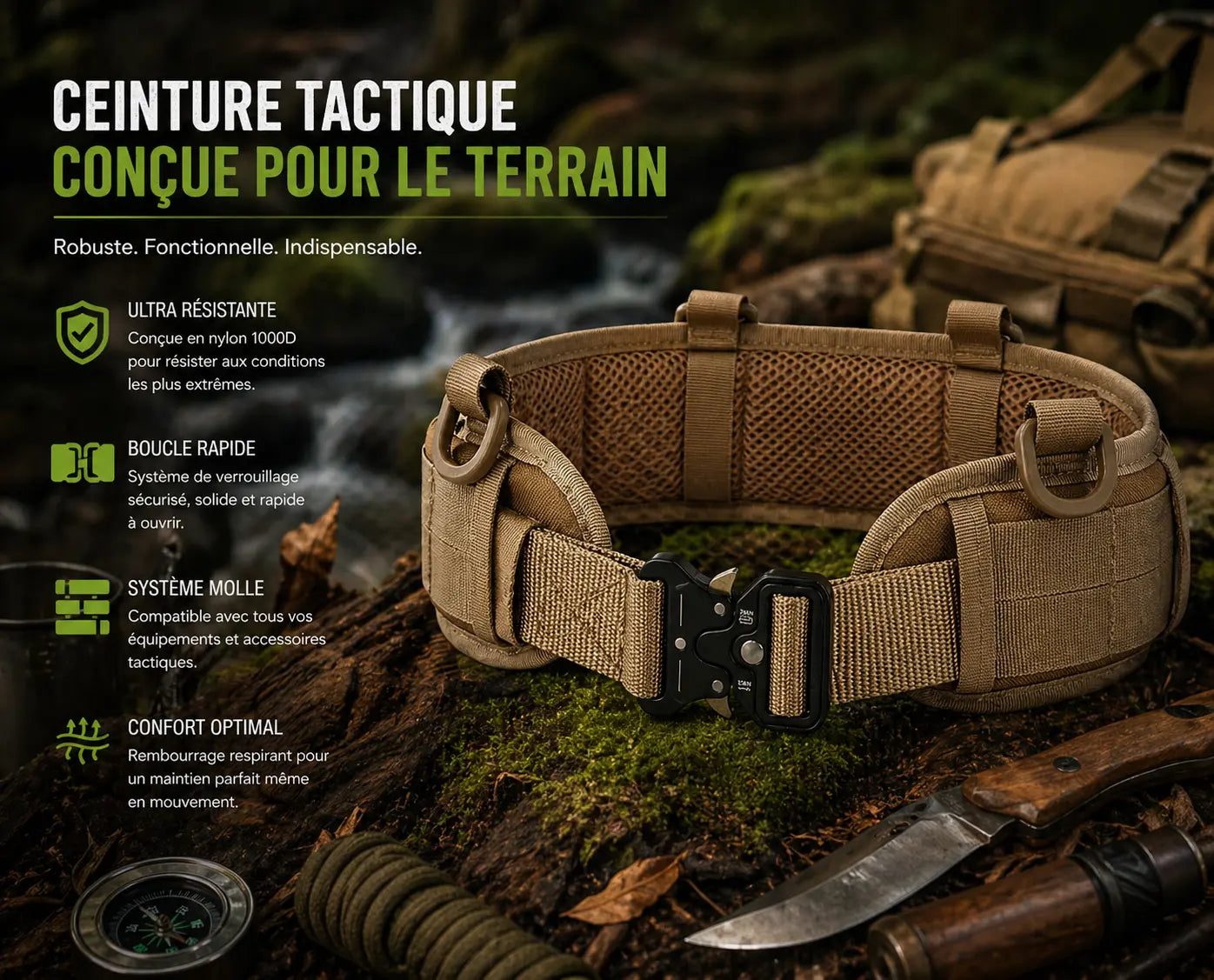Ceinture Militaire Tactique 7 en 1 avec Système Molle