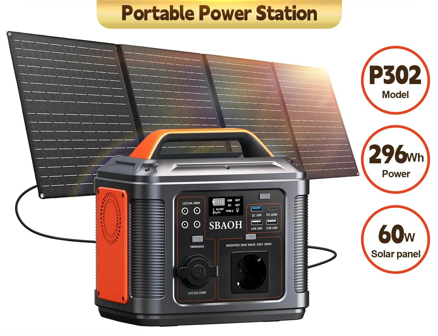 Station d’Énergie Portable 300W – Batterie 80 000 mAh Multi-Prises pour Camping et Secours