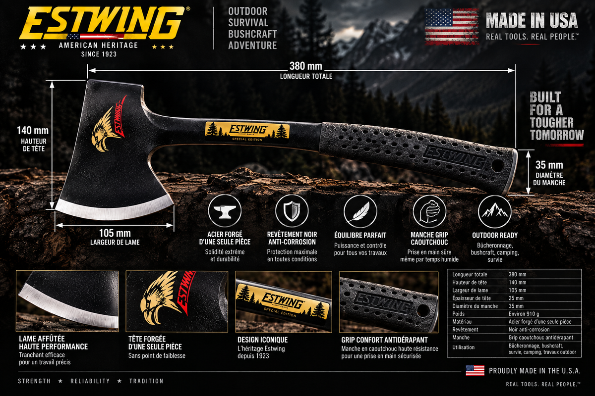 Hache Estwing E44ASE Special Edition – Acier forgé monobloc – Manche Shock Reduction Grip – Made in USA