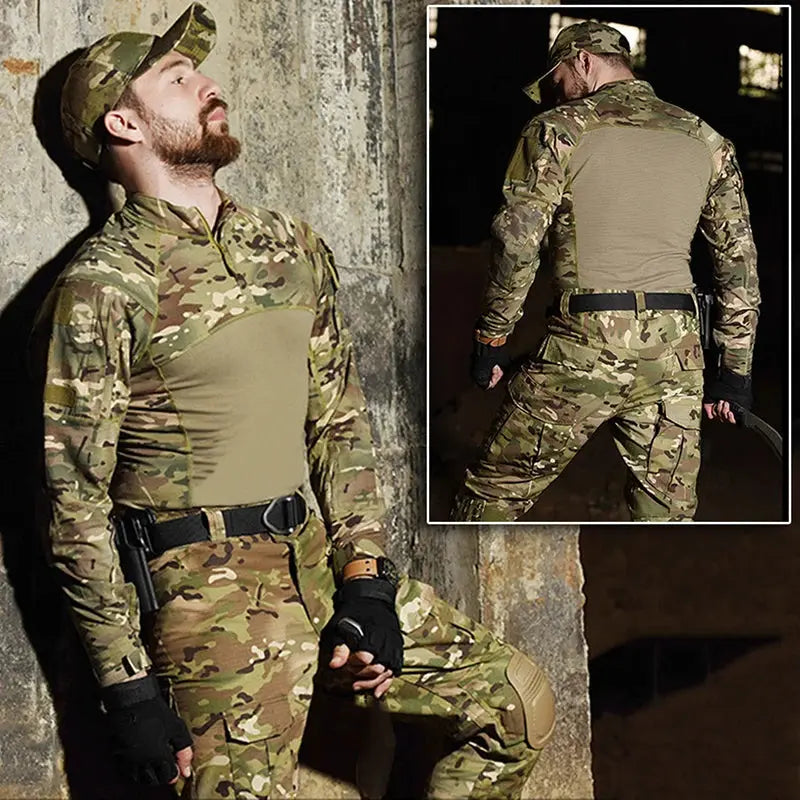 Chemise Tactique Camouflage Militaire à Manches Longues avec Poches - Survie Shop