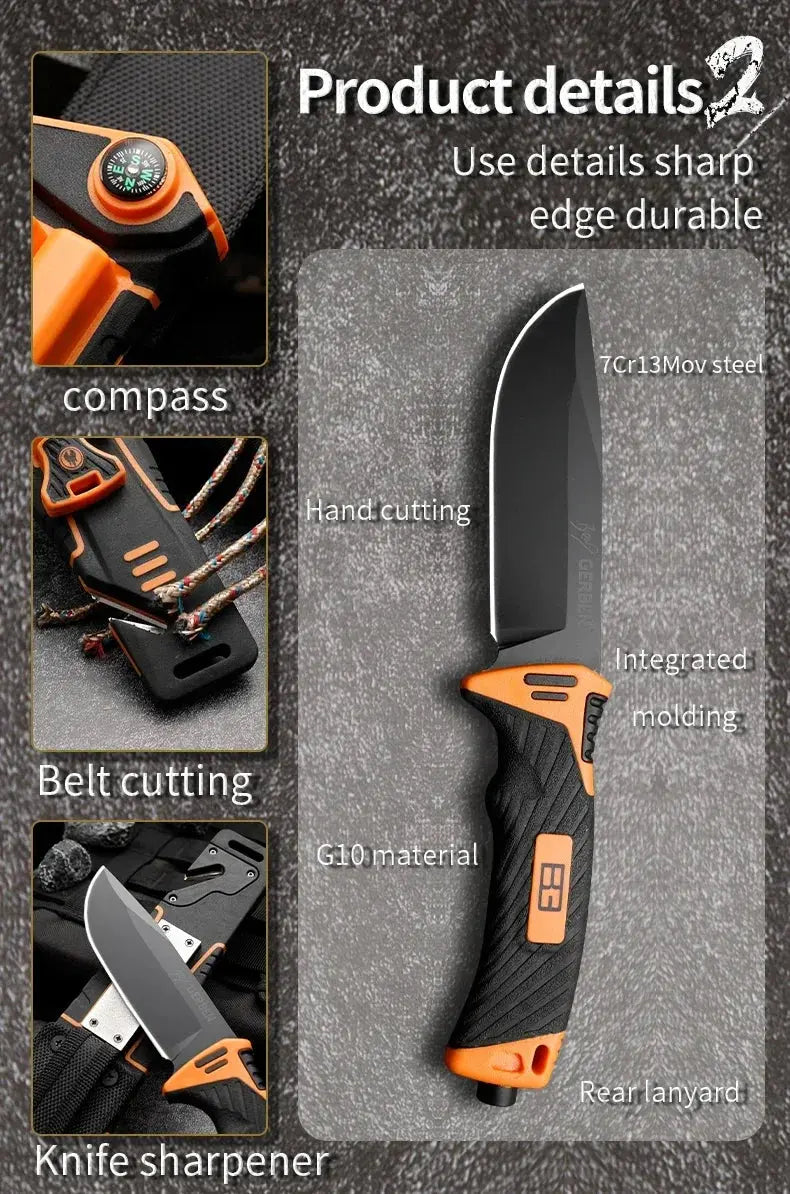 Couteau Bushcraft lame fixe avec Lame Acier Inoxydable 9,8 cm - Survie Shop