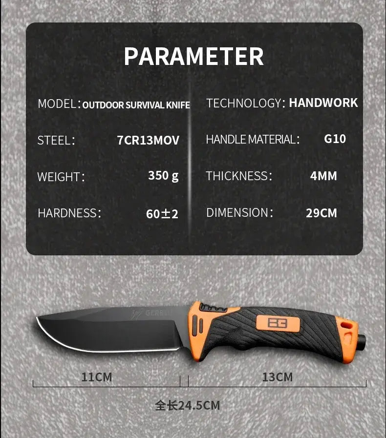 Couteau Bushcraft lame fixe avec Lame Acier Inoxydable 9,8 cm - Survie Shop