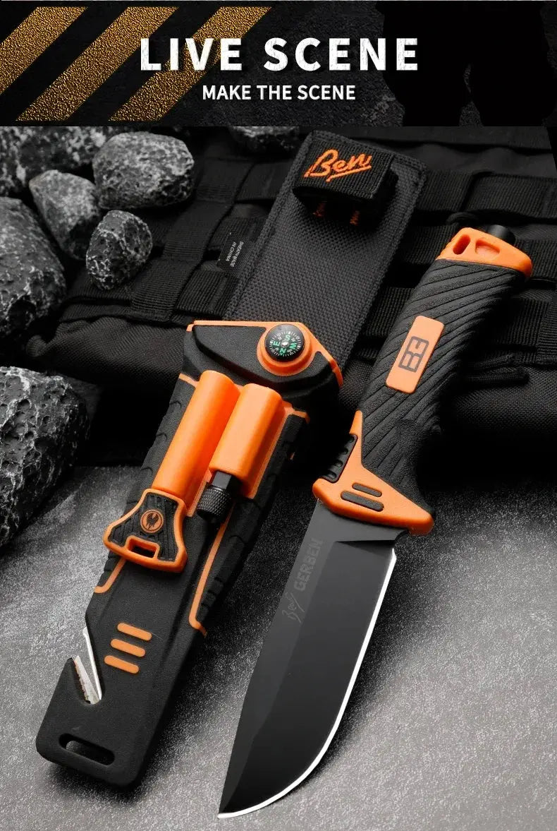 Couteau Bushcraft lame fixe avec Lame Acier Inoxydable 9,8 cm - Survie Shop