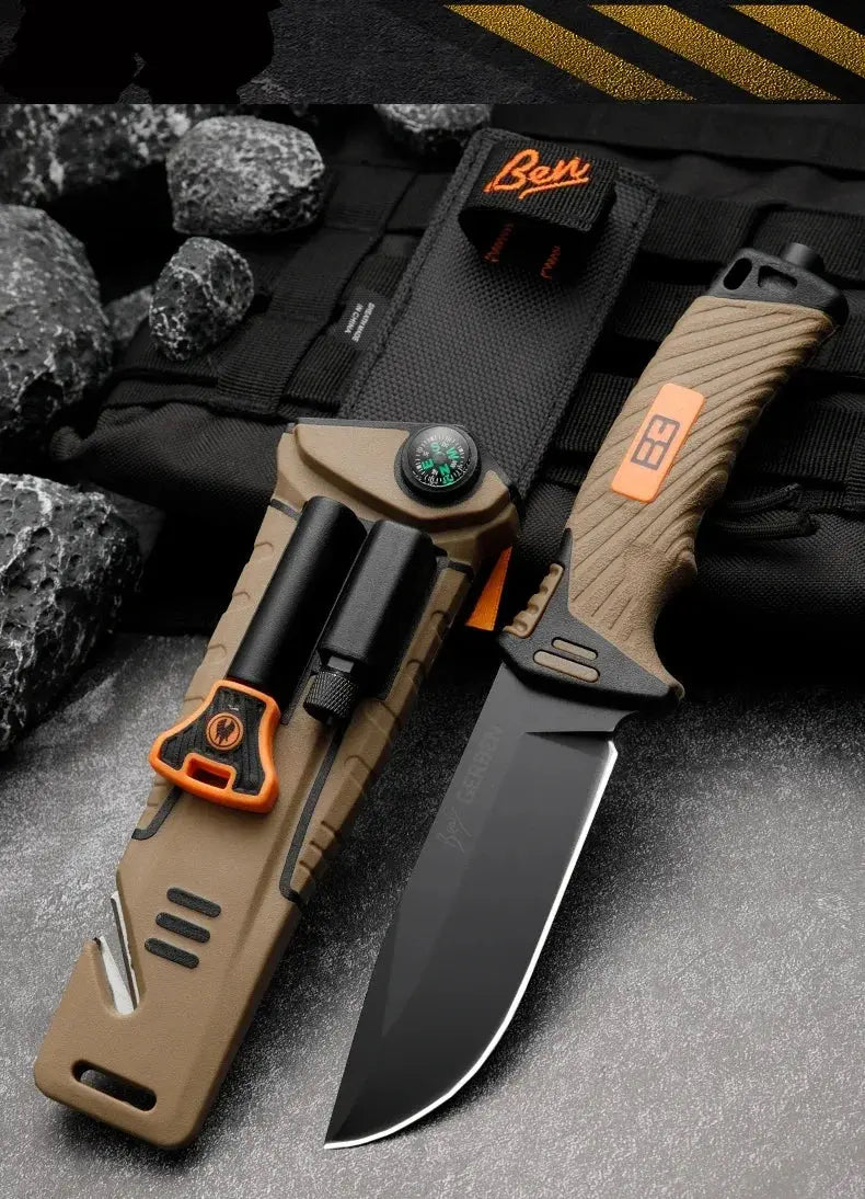 Couteau Bushcraft lame fixe avec Lame Acier Inoxydable 9,8 cm - Survie Shop