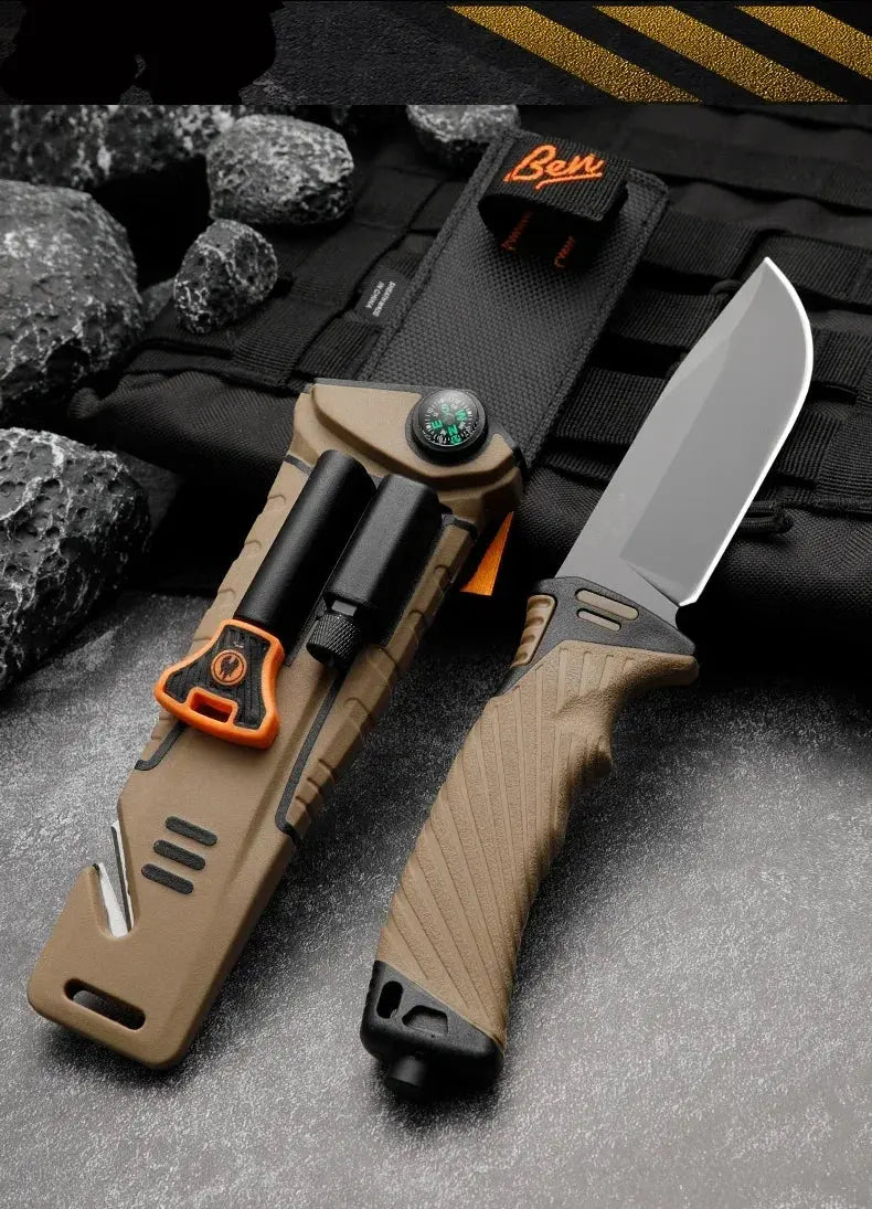 Couteau Bushcraft lame fixe avec Lame Acier Inoxydable 9,8 cm - Survie Shop