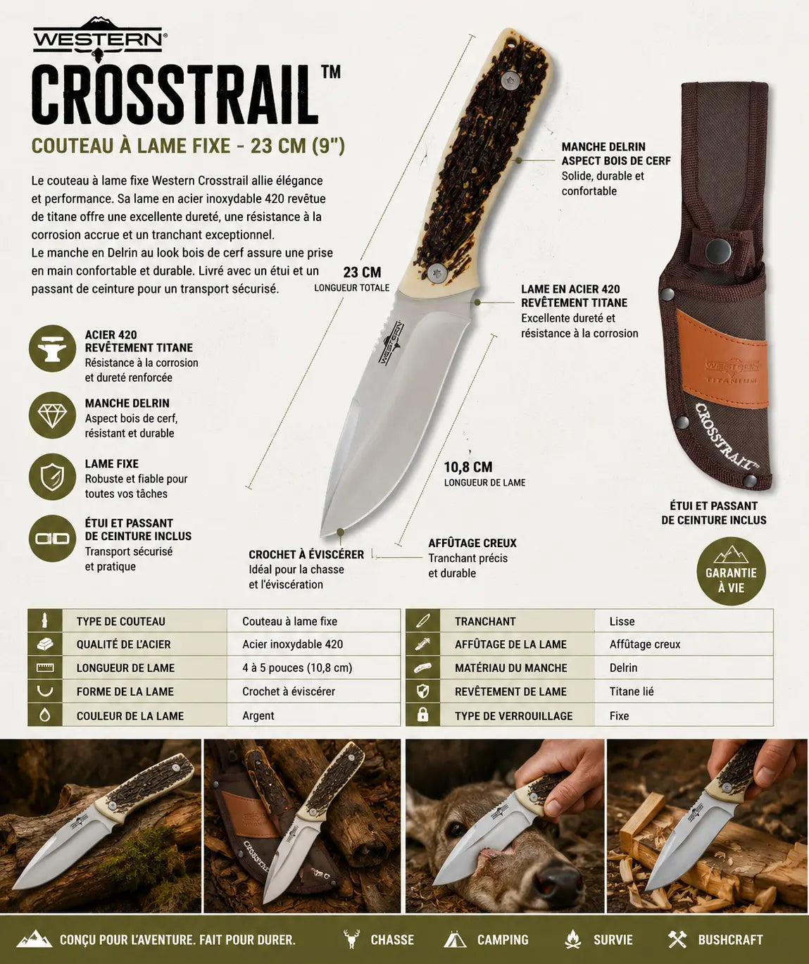 Couteau Western Crosstrail™ – Lame Fixe 420 Titane
