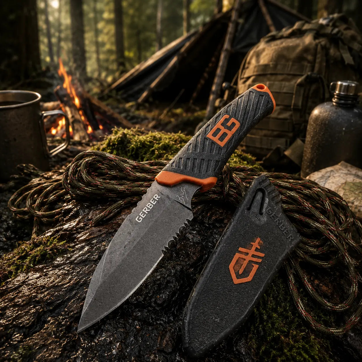 Couteau de Survie GERBER™ Bushcraft & Outdoor | Lame Fixe + Fourreau Rigide