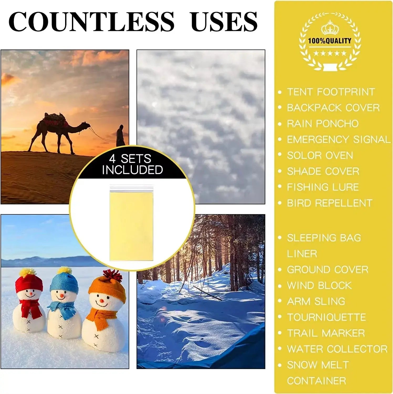 Couverture de Survie Protection Thermique Maximale en Situation d'Urgence lot de 5