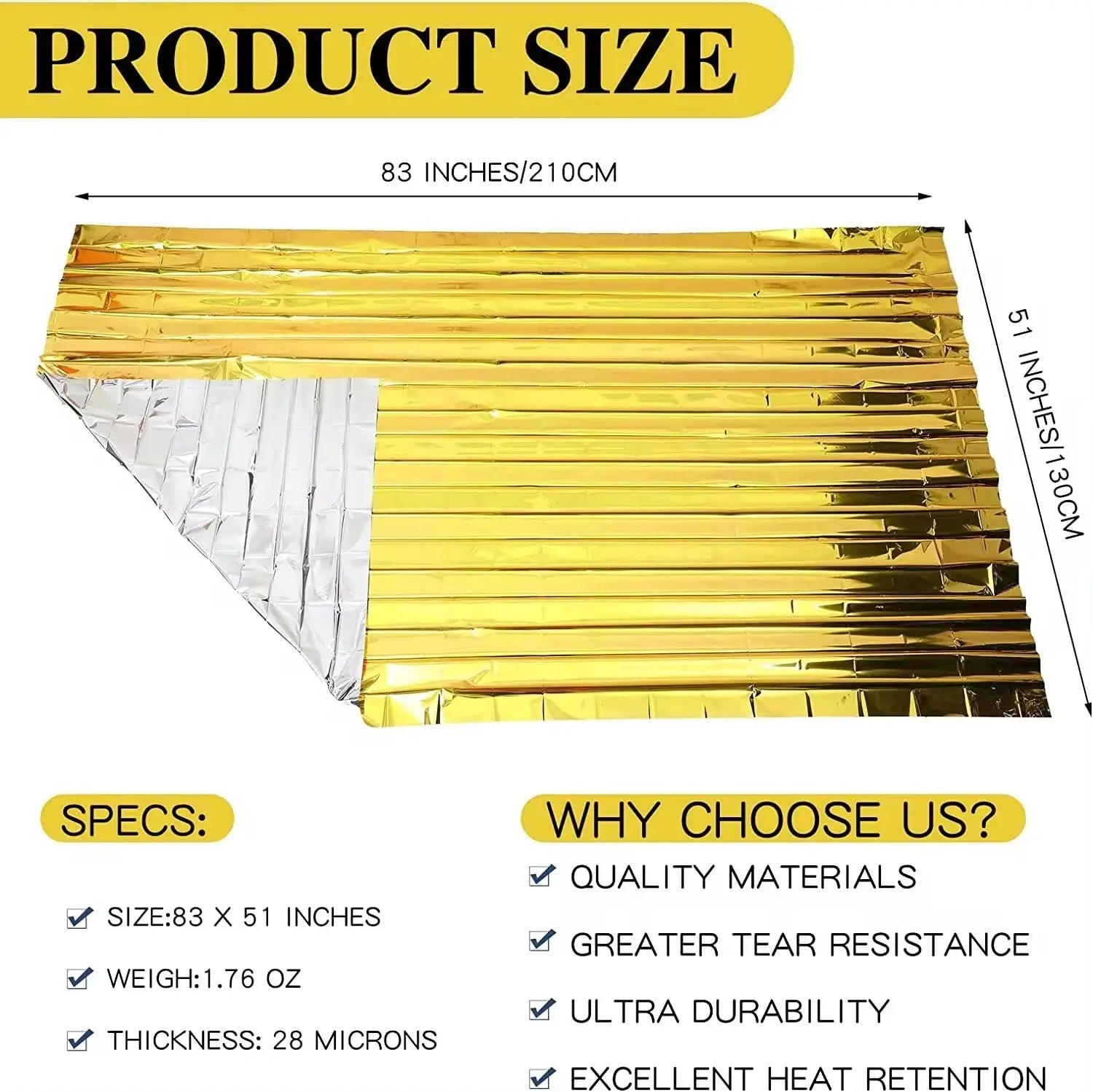 Couverture de Survie Protection Thermique Maximale en Situation d'Urgence lot de 5