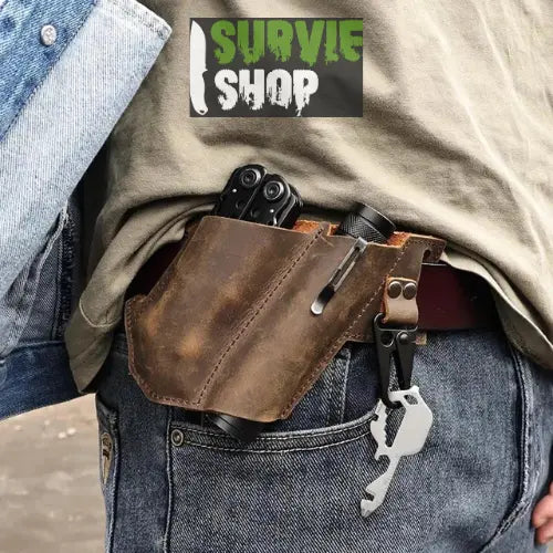 Everyday Carry multi-outils en cuir véritable Survie Shop