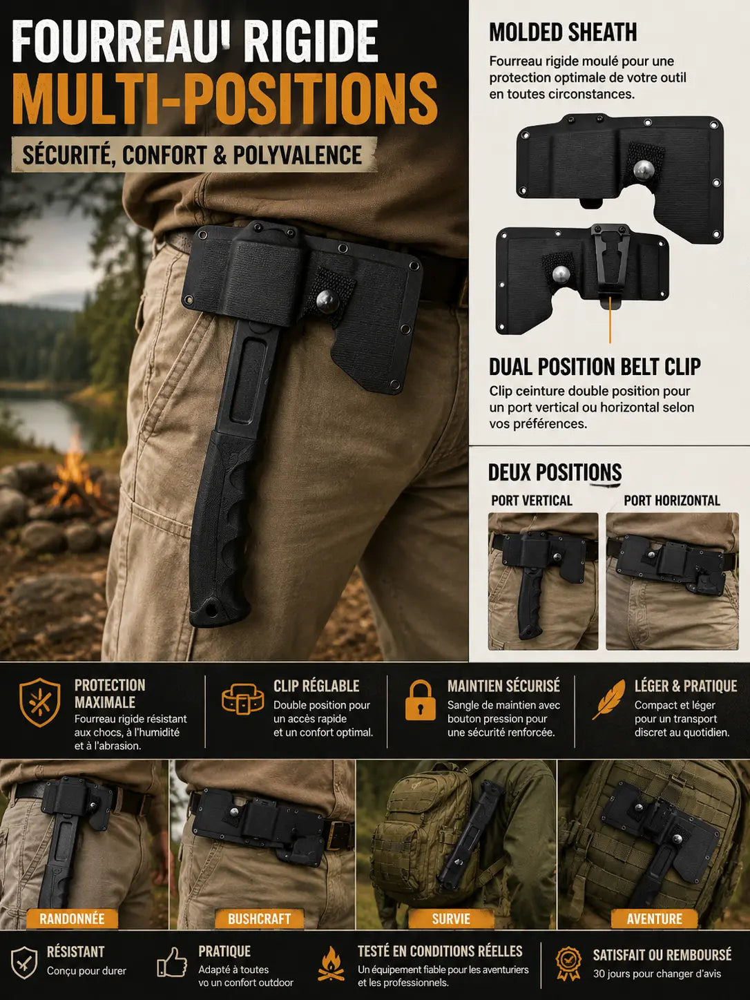 Hachette Multifonction 3-en-1 CAMTRAX™ – Outil de Survie Ultime
