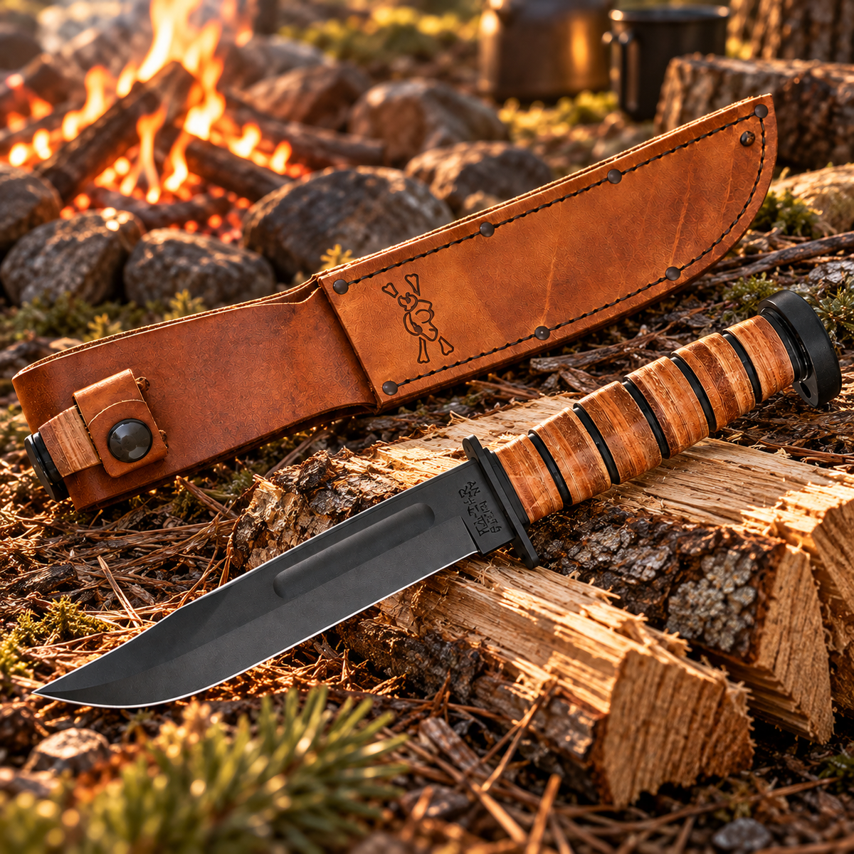 KA-BAR 1317 Dog’s Head – Couteau 1095 Cro-Van Manche Cuir