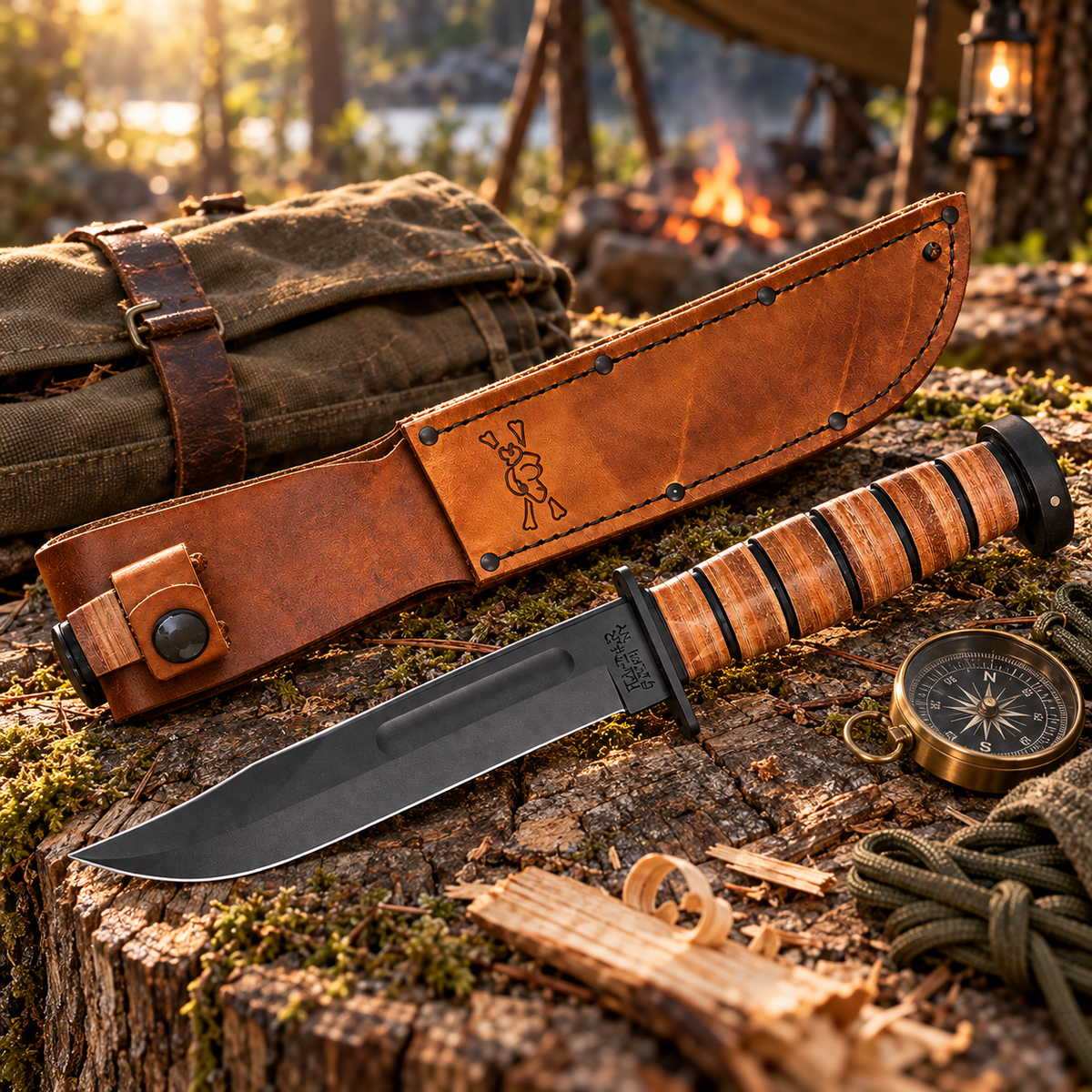 KA-BAR 1317 Dog’s Head – Couteau 1095 Cro-Van Manche Cuir