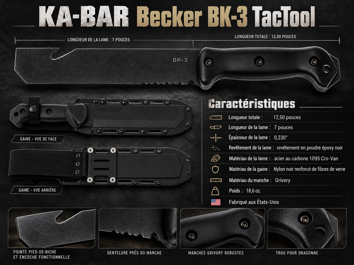 KA-BAR Becker BK3 TacTool – Outil de Terrain 1095 Cro-Van