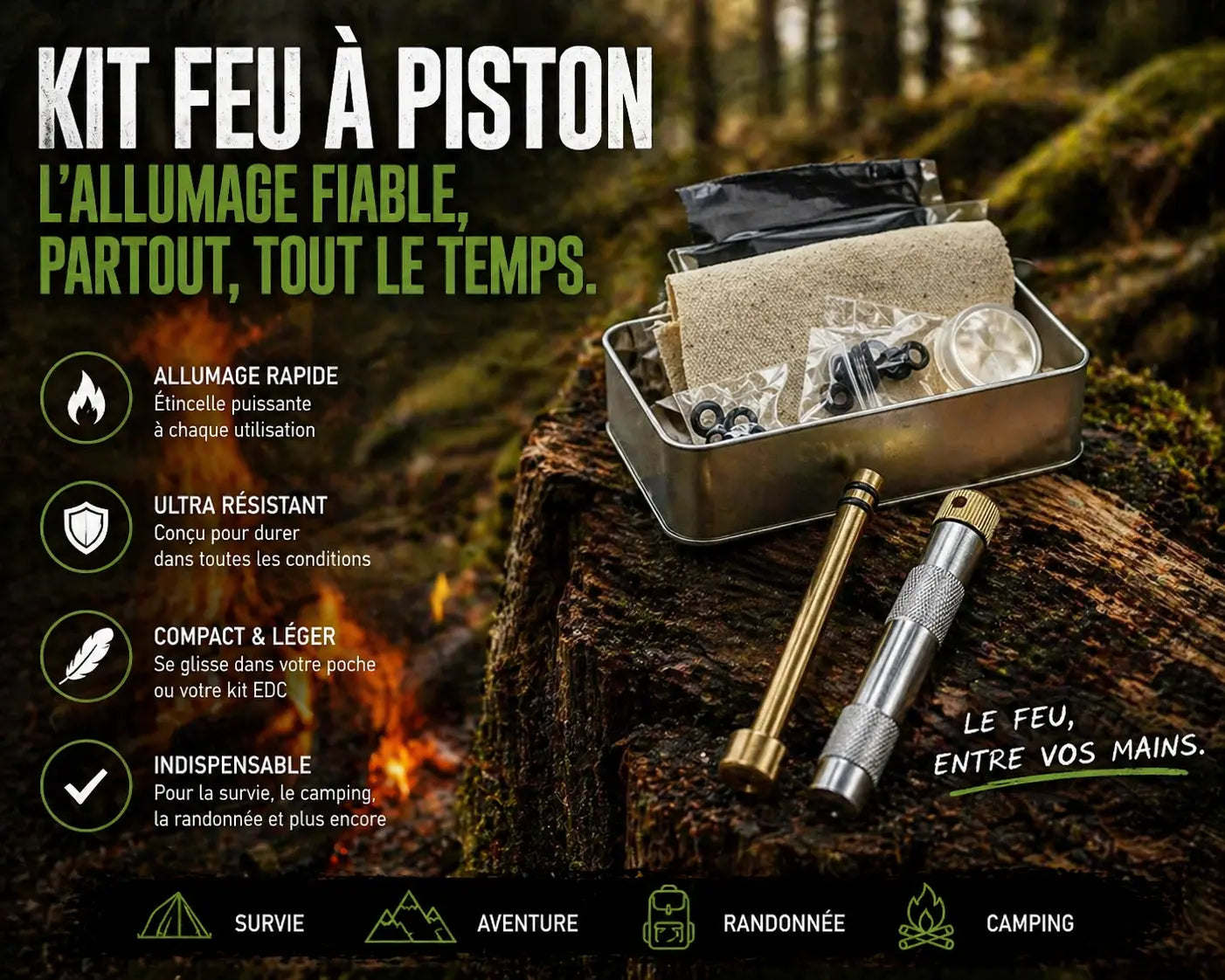 Kit Allume-Feu de Survie avec Piston – Autonomie & Allumage Instantané