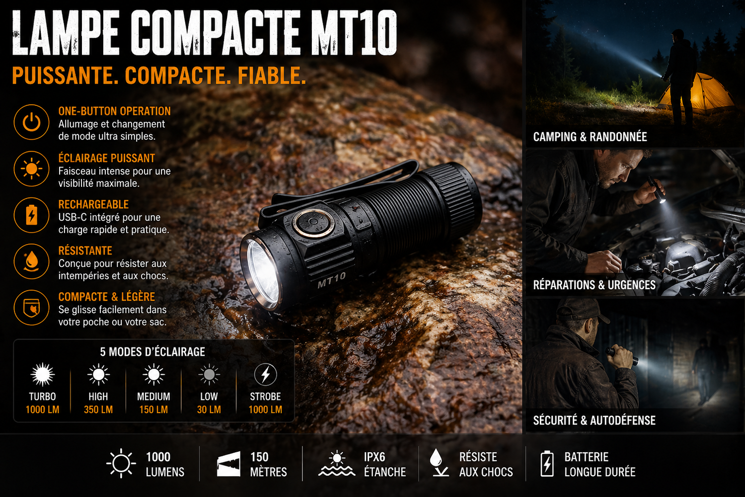 Kit de Survie Complet 48H – Couteau, Firesteel, Boussole & Lampe Tactique