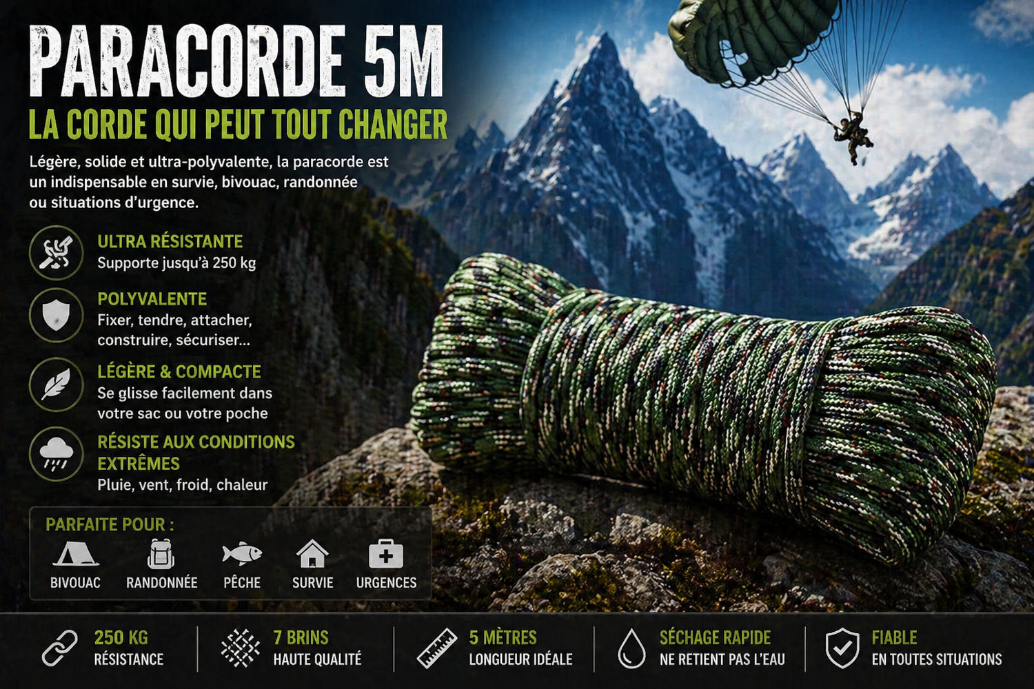 Kit de Survie Complet 48H – Couteau, Firesteel, Boussole & Lampe Tactique