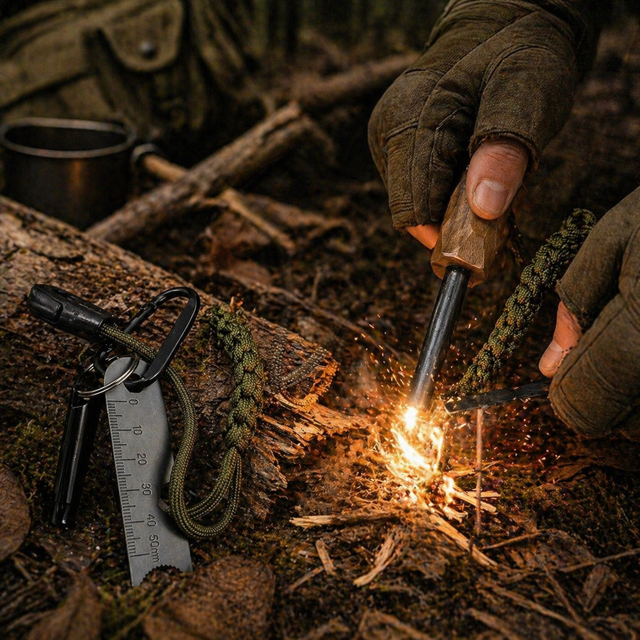 Kit de Survie Complet 48H – Couteau, Firesteel, Boussole & Lampe Tactique