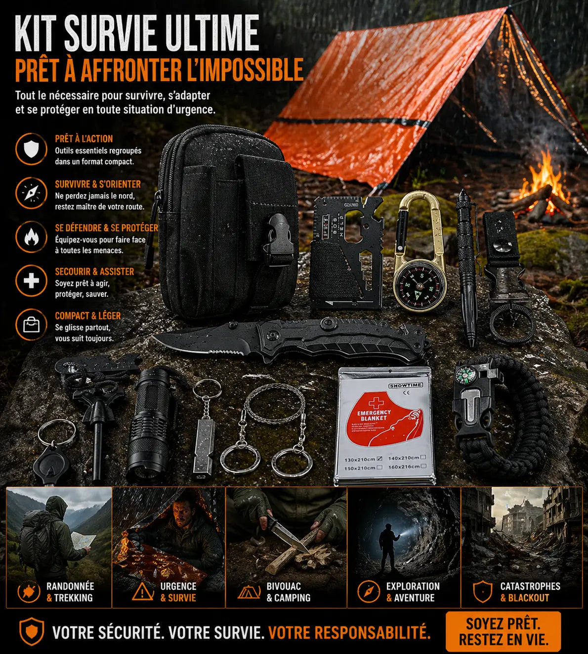 Kit de Survie Tactique 13 en 1 – Complet & Compact