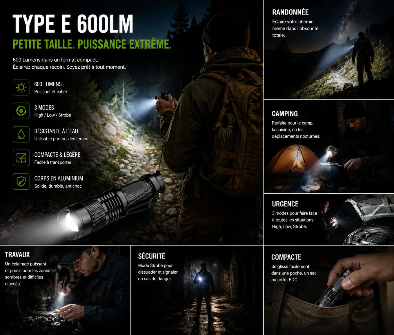 Lampe torche de poche - Led-600Lumen