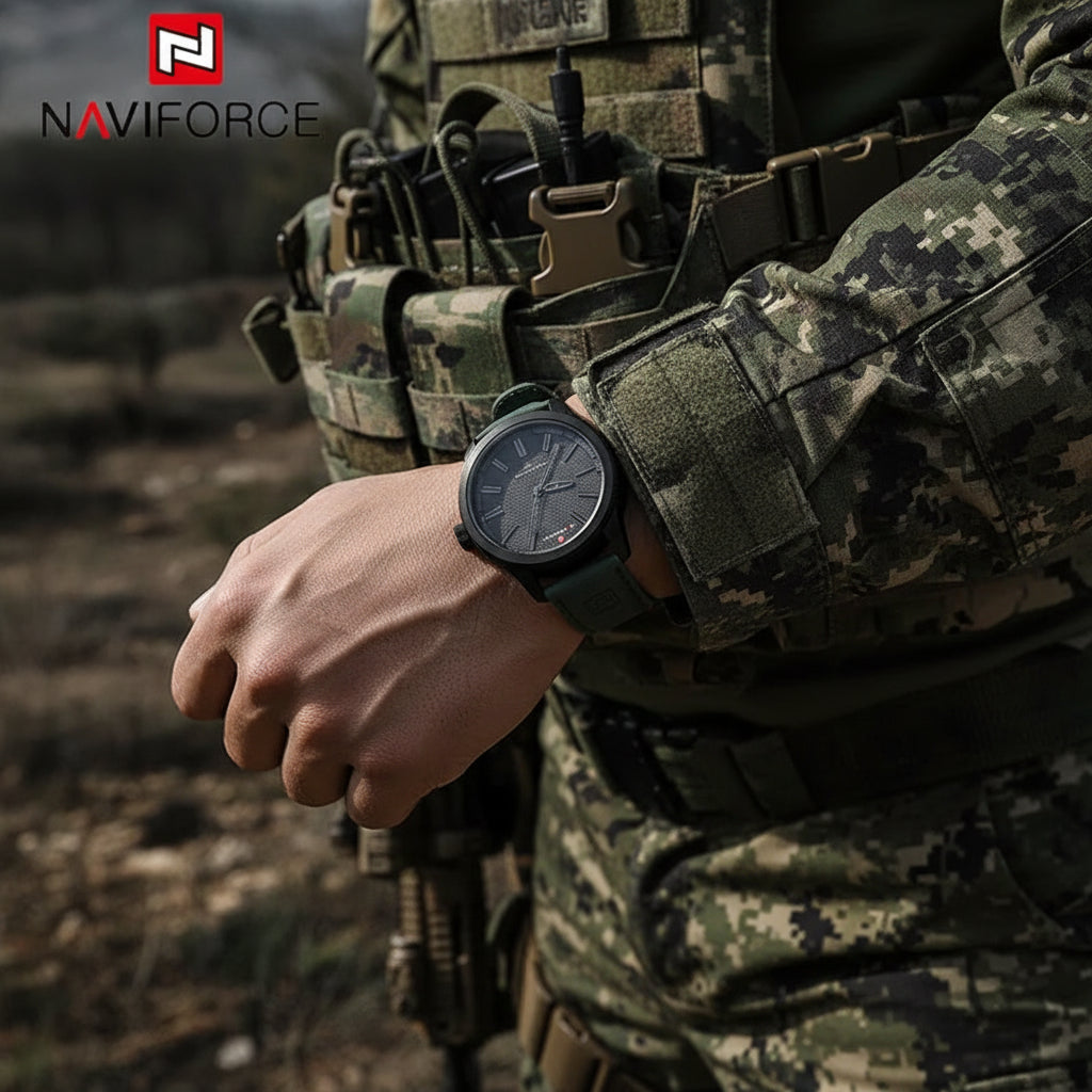 Montre Tactique NAVIFORCE – Cuir, Quartz Précis, Étanche et Résistante