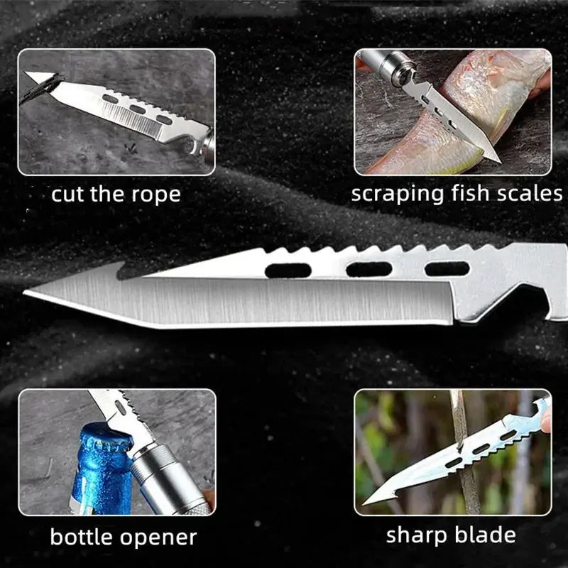 Pelle de Survie Multifonction 4 en 1 en Acier Inoxydable - Survie Shop