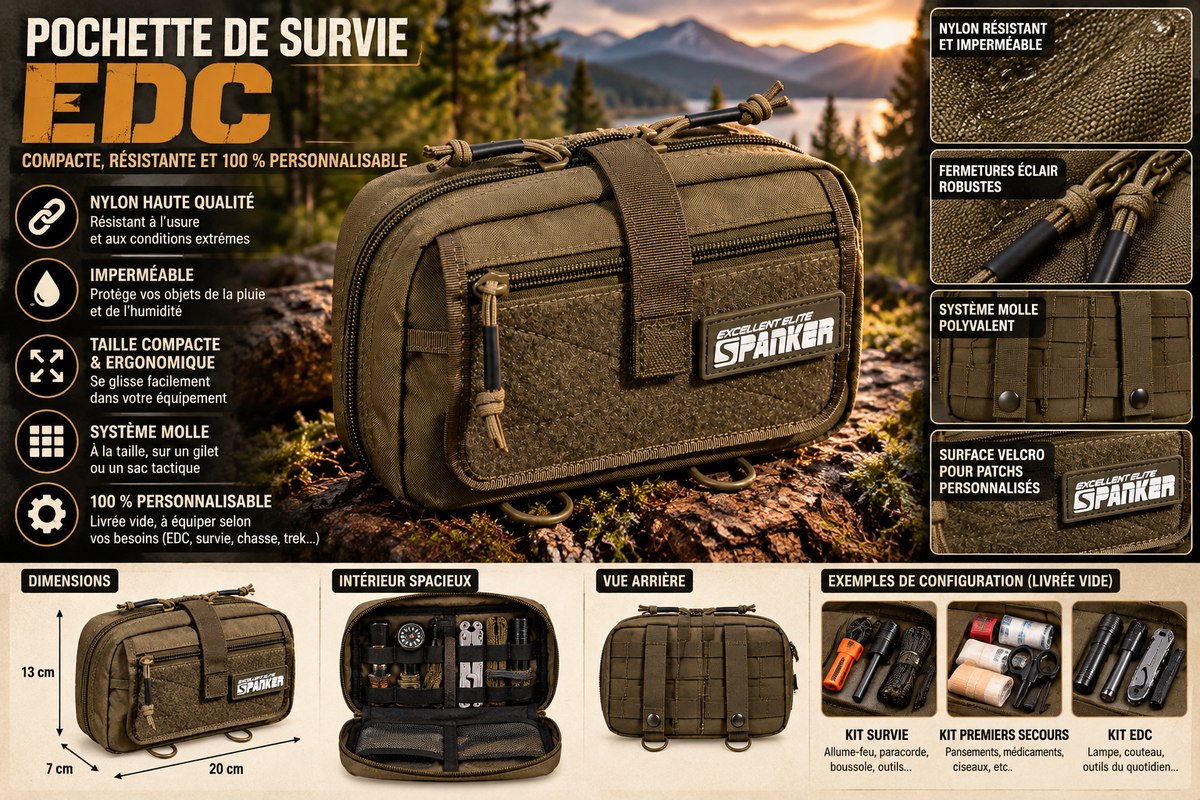 Pochette EDC MOLLE en nylon avec compartiments de rangement