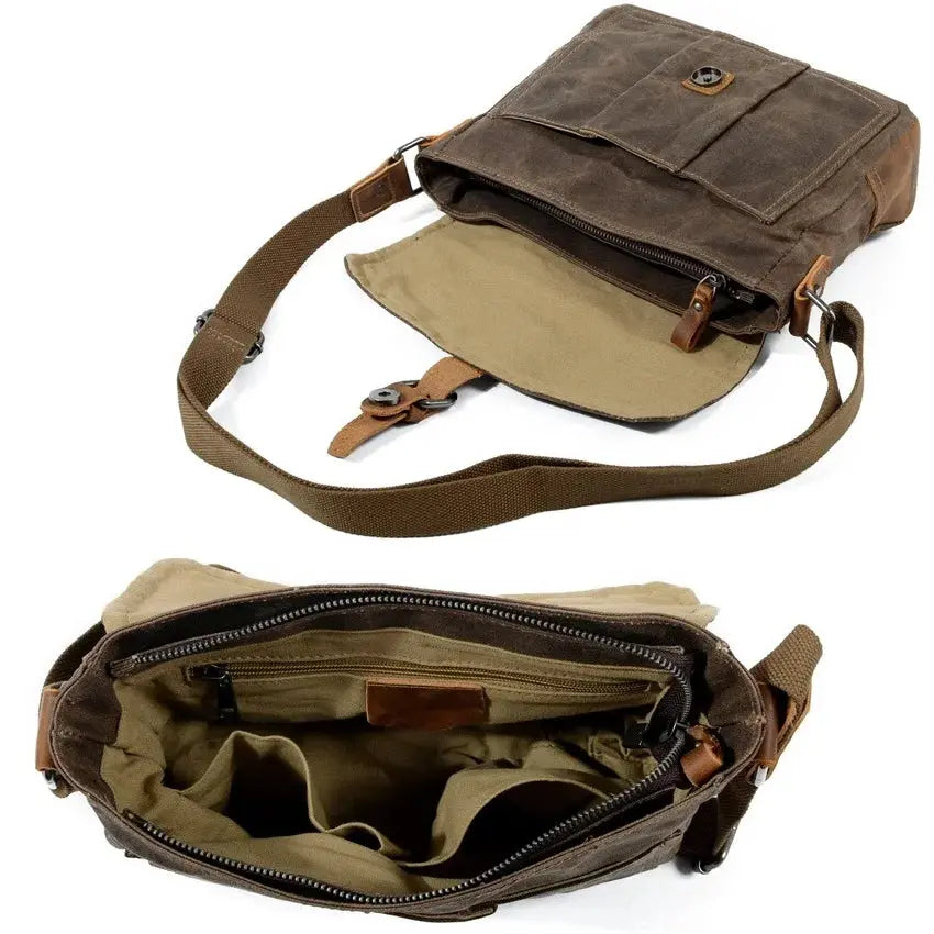 Sac Bandoulière Homme Vintage en Toile et Cuir Multifonctions Imperméable - Survie Shop