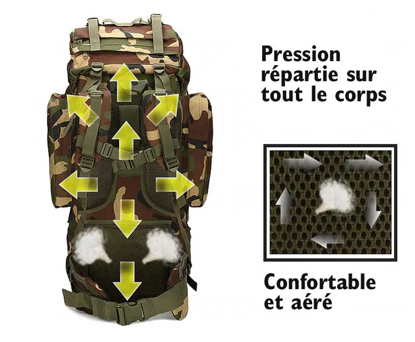 Sac à Dos Militaire Armée Française Camouflage Imperméable 70L - Survie Shop