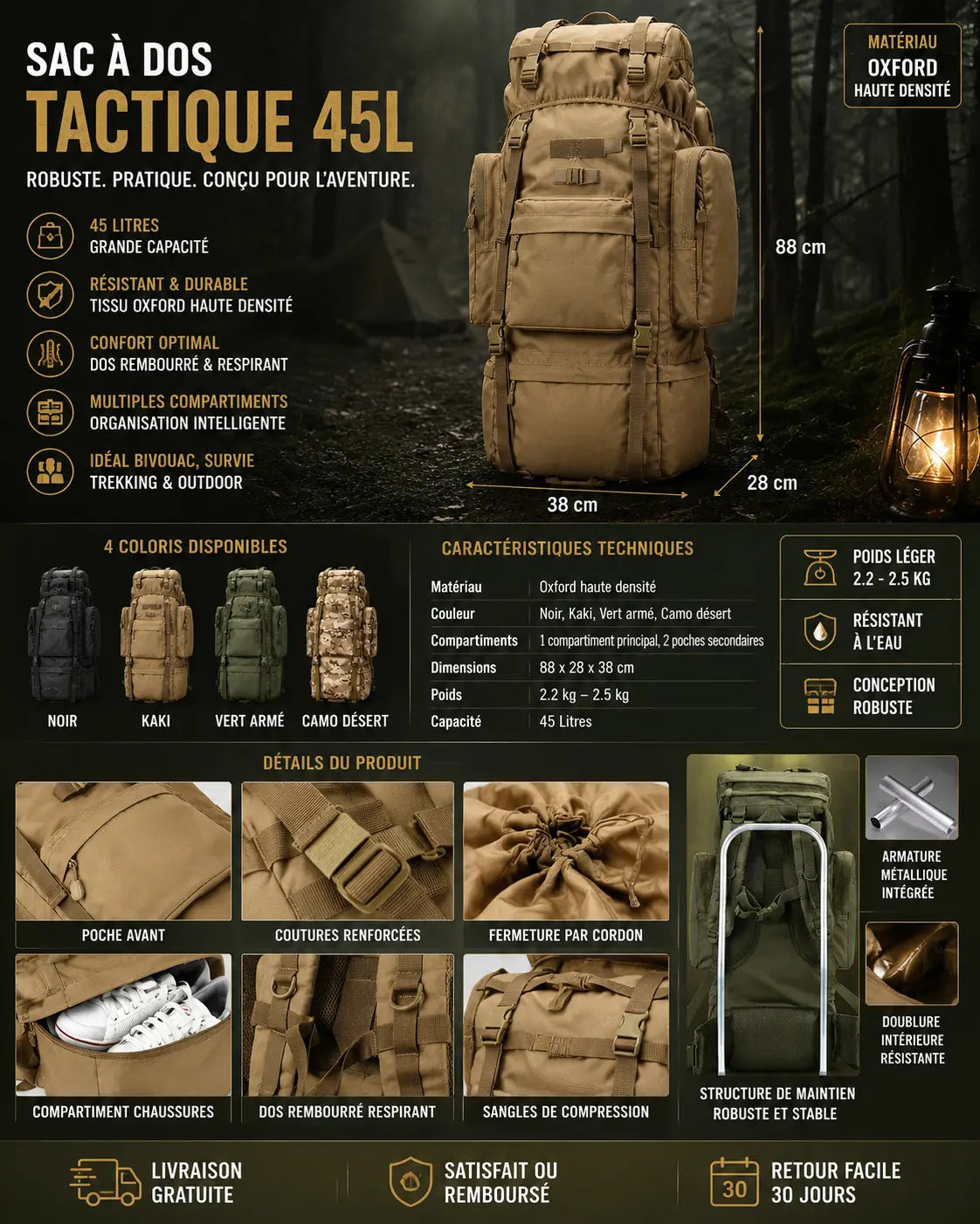 Sac à Dos Tactique 100L Strength Knight | Sac d'Évacuation & Survivalisme