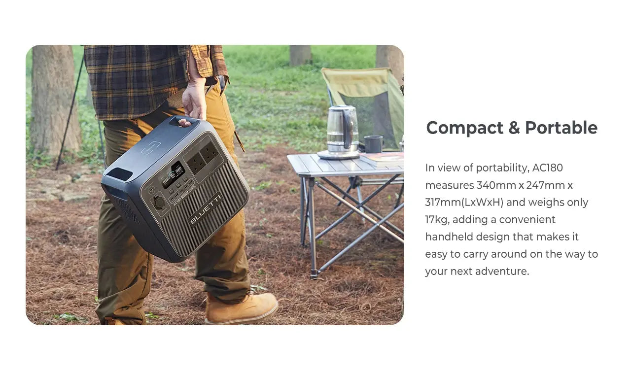 Station de Stockage Électrique Portable BLUETTI AC180 - 1152Wh, Onde Sinusoïdale Pure, 5 Ans Garantie - Survie Shop