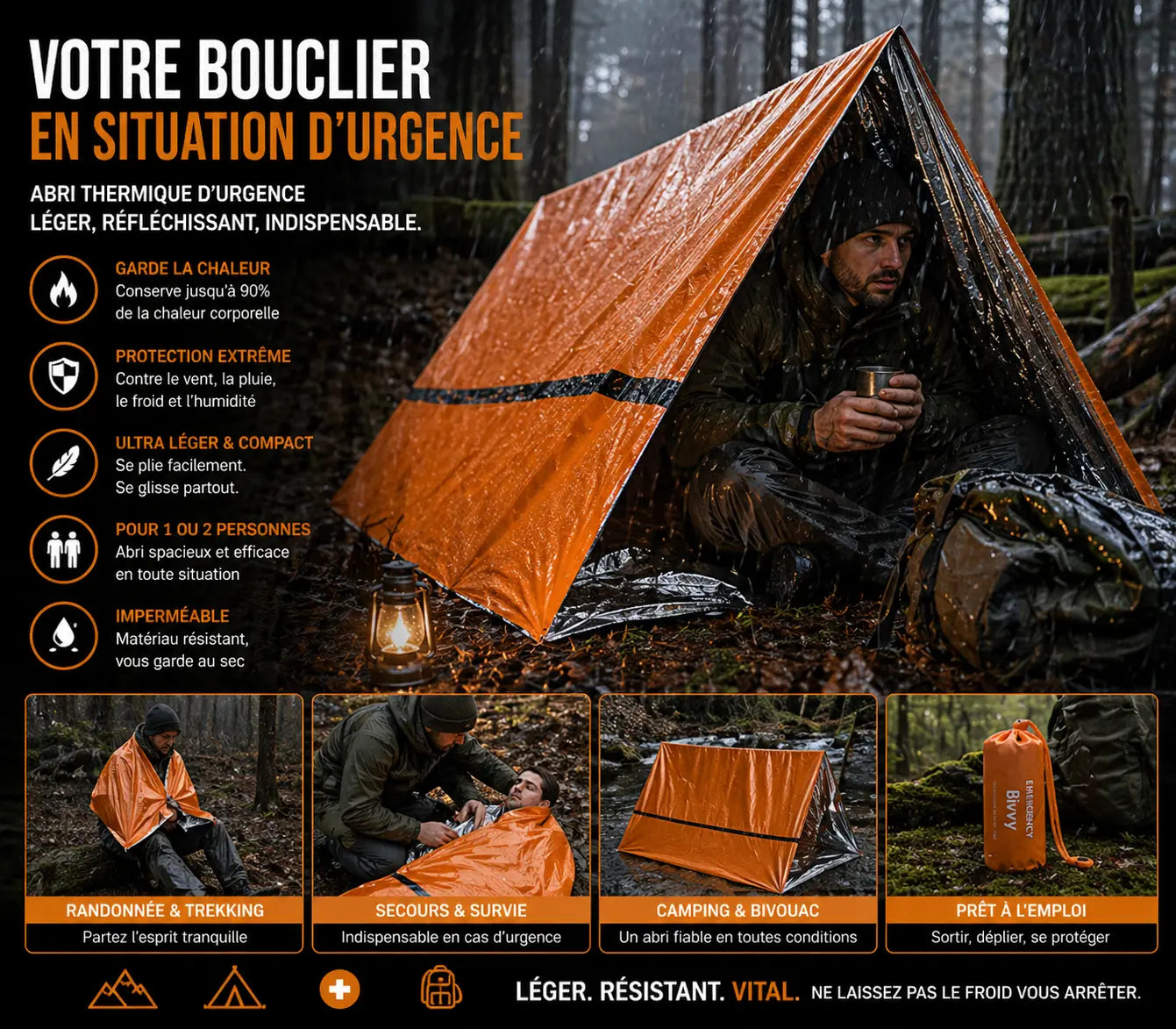 Tente de Survie d’Urgence pour 2 Personnes