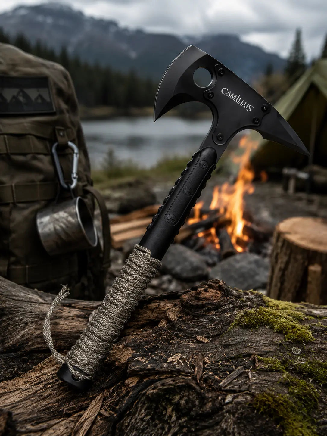 Tomahawk Camillus SIN™ – Hache Tactique Outdoor, Bushcraft & Survie avec Étui