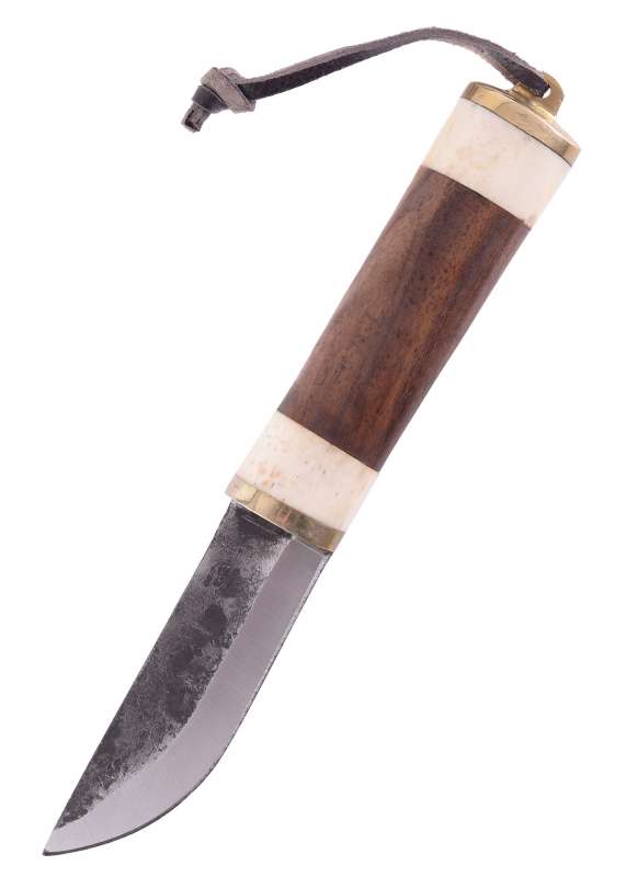 Couteau Viking en Acier Carbone – Manche Os et Bois avec Étui Cuir