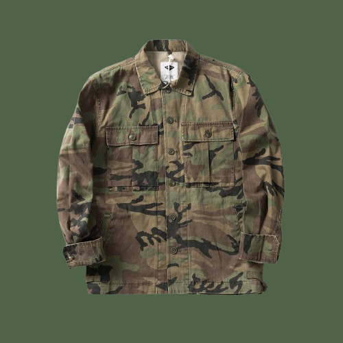 Veste militaire camouflage US, deux poches poitrines, col chemise.