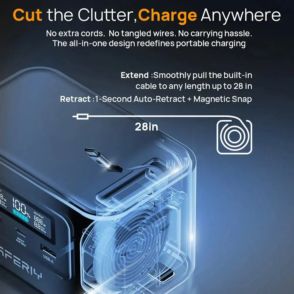 AFERIY Nano100 Centrale Électrique Portable 99,2Wh – Charge Rapide 100W USB-C, Batterie LiFePO4 3000 Cycles, Format Avion, Power Station Compacte