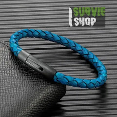 Bracelet en Cuir Tressé Bleu pour Hommes Survie Shop