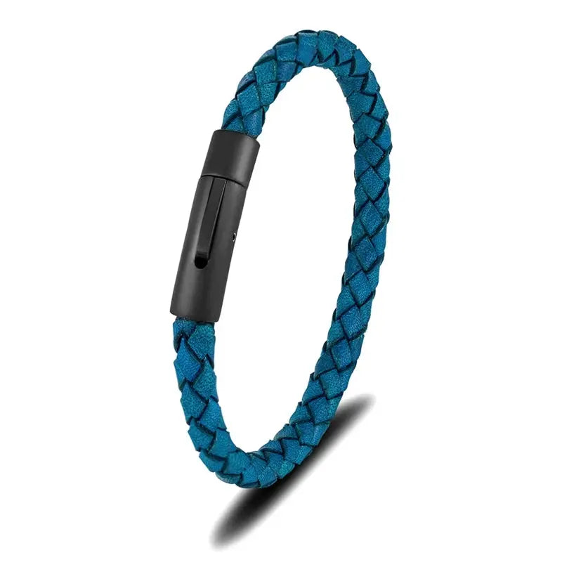 Bracelet en Cuir Tressé Bleu pour Hommes