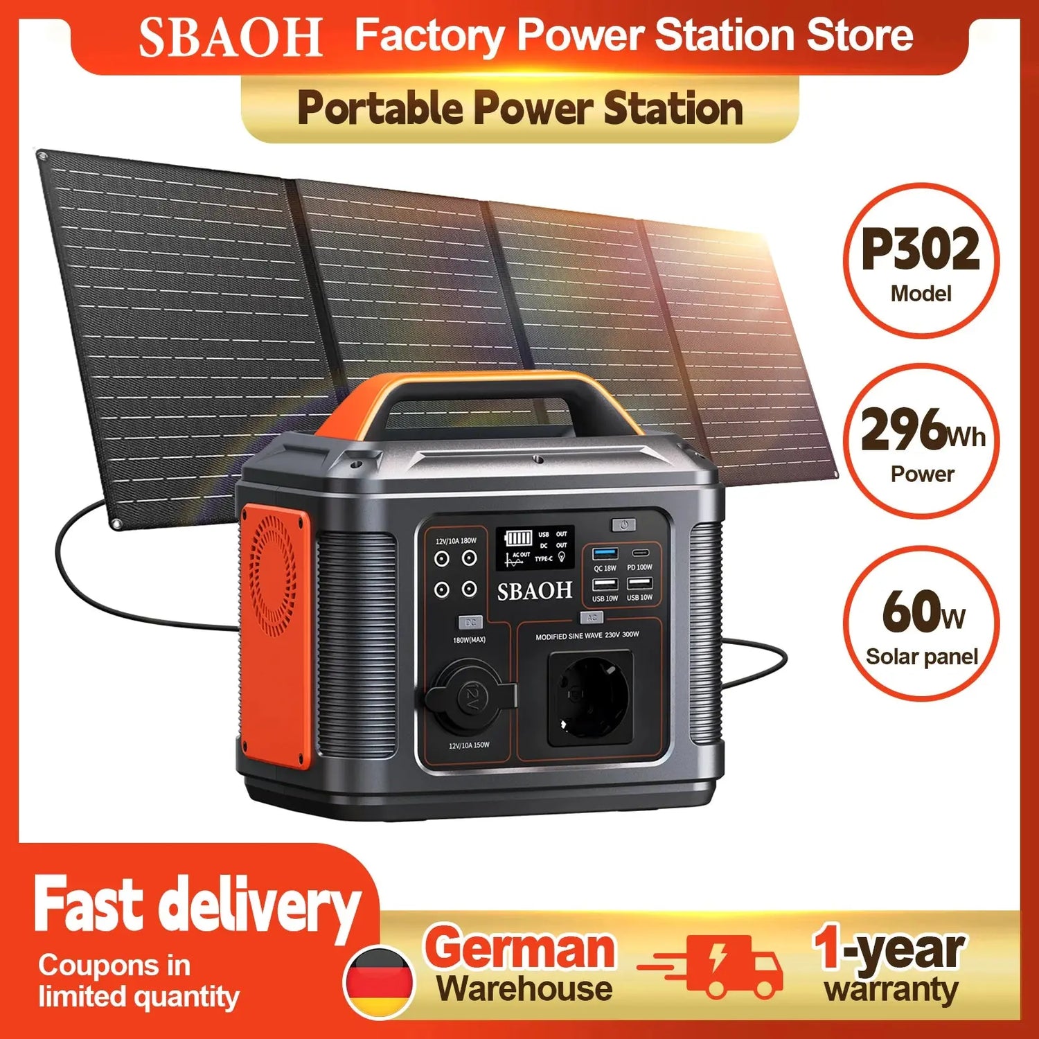 Station d’Énergie Portable 300W – Batterie 80 000 mAh Multi-Prises pour Camping et Secours