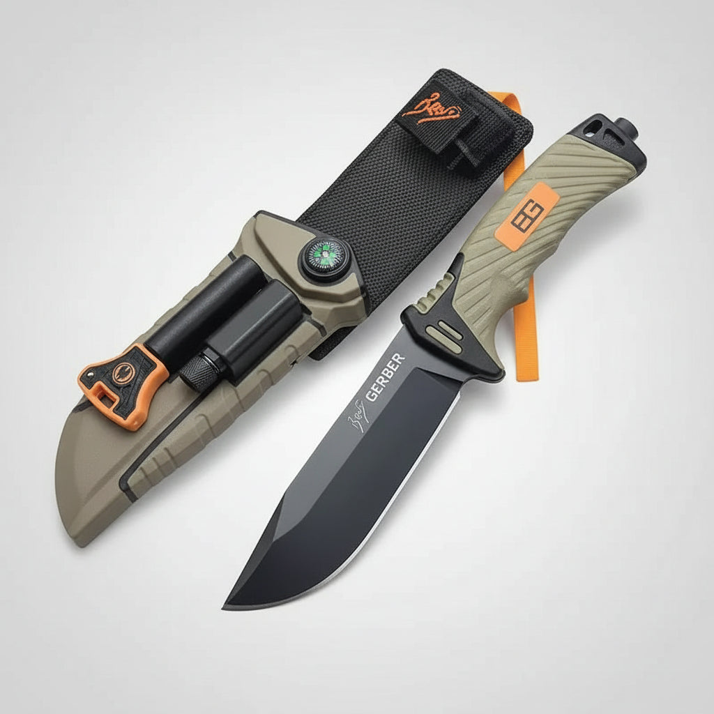 Couteau Bushcraft Survivaliste – Lame Fixe Tactical Avec Allume-Feu & Boussole