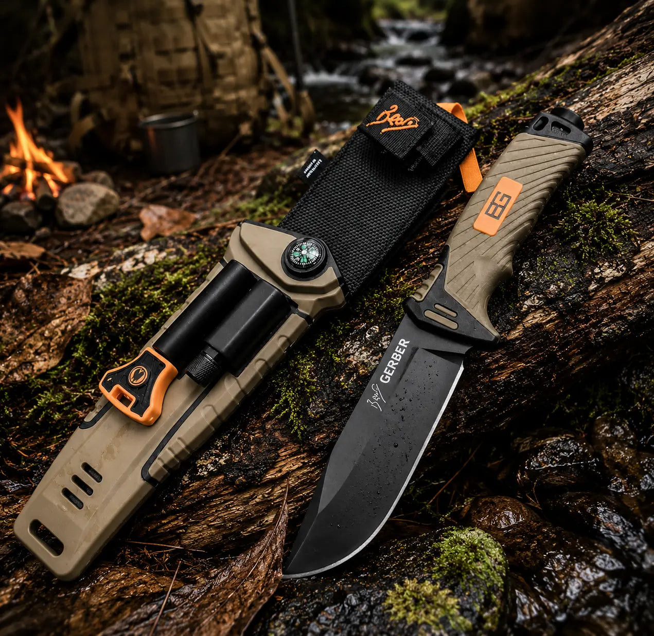 Couteau Bushcraft Survivaliste – Lame Fixe Tactical Avec Allume-Feu & Boussole