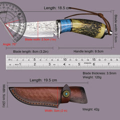 Couteau droit de chasse suédois en acier Damas Manche en Pierre - Survie Shop